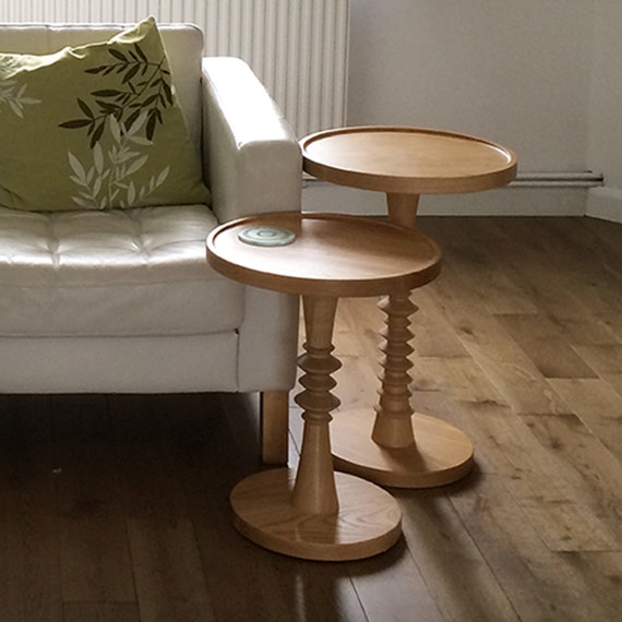 Round Wooden Pedestal Side Table Bedside Table Corner Table