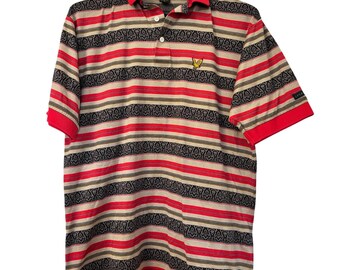 Polo Lyle & Scott para hombre, de manga corta y rayas medianas, informal, para uso diario, vintage, años 2000, fabricado en EE. UU., marca escocesa.