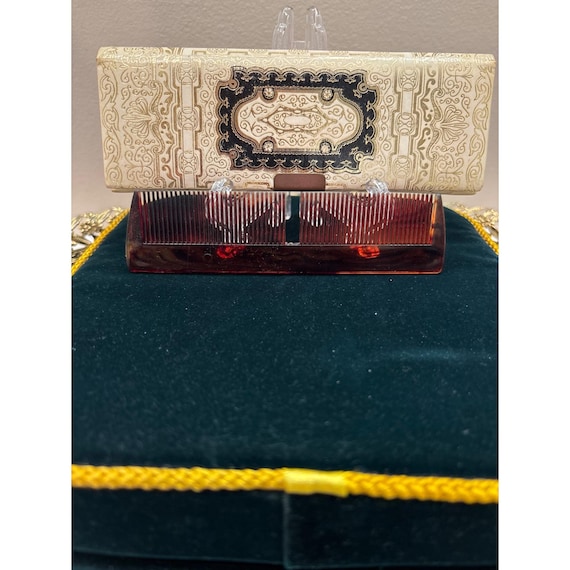 Vintage 1950’s Gold Ornate Folding Comb with Brown Tortoiseshell Teeth Vintage Faux Tortoise Shell Hair Comb 22K Gold Inlaid With  main image 2