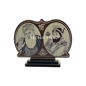 Wooden Effect Guru Nanak Dev Ji and Guru Gobind Singh Ji Picture Stand