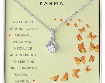 KARMA - Affirmation Halskette | Positives Spruch Geschenk für Sie | Kleine Erinnerungen Halskette | Ermutigungsgeschenk | Motivierendes Geschenk