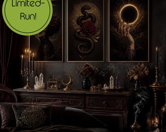 Dark Feminine Gothic Wall Art Bundle, Witchy Celestial Prints (13-Piece Digital Download)