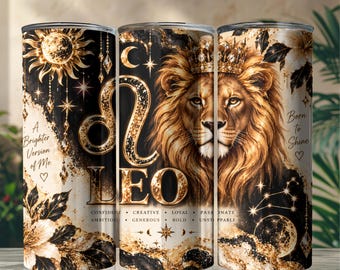 Leo Zodiac Tumbler Wrap, Leo Astrology PNG, Zodiac Sign Digital Design, Leo Birthday Gift, Sublimation Digital Download