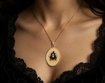 You Are The Witch Oval Pendant | Witch Illustration Necklace | Gothic Necklace