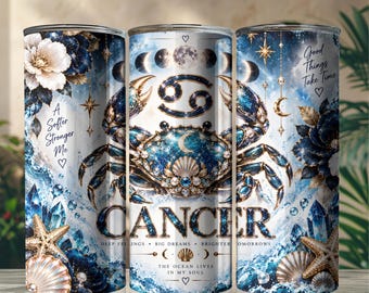 Cancer Zodiac Tumbler Wrap, Cancer Astrology PNG, Zodiac Sign Digital Design, Cancer Birthday Gift, Sublimation Download