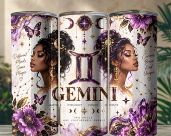 Gemini Zodiac Tumbler Wrap, Gemini Astrology PNG, Zodiac Sign Digital Design, Gemini Birthday Gift, Sublimation Download
