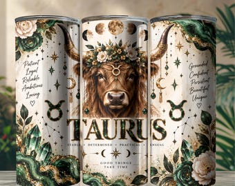 Taurus Zodiac Tumbler Wrap, Taurus Astrology PNG, Zodiac Sign Digital Design, Taurus Birthday Gift, Sublimation