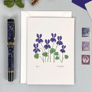 Lege bloemenwenskaart viooltjes | Bloemen geboortemaand | A6 geïllustreerde kaart met botanische kunst | Verjaardag februari | Valentijnskaart