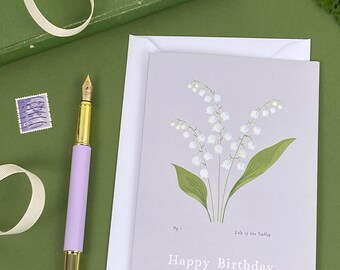 Lily of the Valley Birthday Card: May Birth Flower, Floral Art
