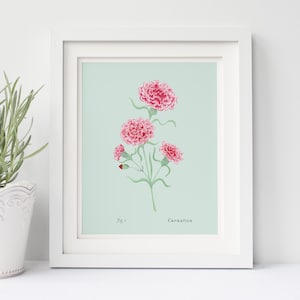Carnation Floral Art Print | January Birth Month Flower, Mother&#39;s Day Gift