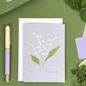 Blanco bloemenwenskaart | Bloemen geboortemaand | A6 geïllustreerde kunstkaarten | Verjaardag mei | Nieuwe babykaart | Lelietje-van-dalen | Linda Fox