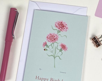 Carnation Birthday Card: January Birth Month Flower,  Floral Art