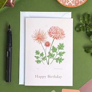 Biglietto di auguri botanico di crisantemo / Fiori del mese di nascita / Biglietti d'arte floreale illustrati A6 / Compleanno di novembre / Nuovo bambino / Buon compleanno
