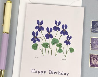Violets Birthday Card: February Birth Month Flowers, Floral Art