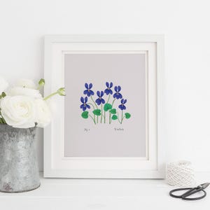 Violets Floral Art Print: February Birth Month Flower (8x10)
