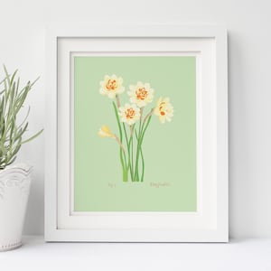 Daffodil Floral Art Print: March Birth Month Flower, Botanical Illustration