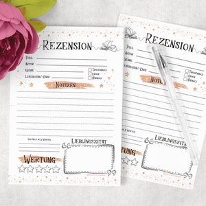 Rezensionsblock Notizblock Rezension 50 Seiten - A5 | Buchrezension | Bookstagram | Bücher rezensieren | Notepad | Reader Review