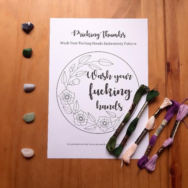 Wash Your Fucking Hands Embroidery Pattern PDF