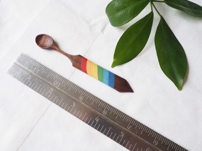 Rainbow wooden teaspoon artisan unique hand carved wood spoon gift marmalade spoon short