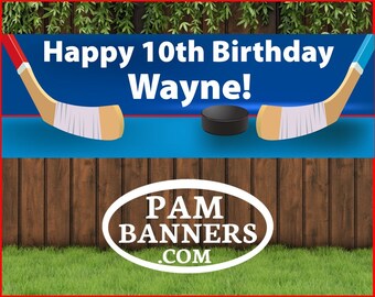 Large Hockey Birthday Party Banner and Signs 6x2 with Grommets