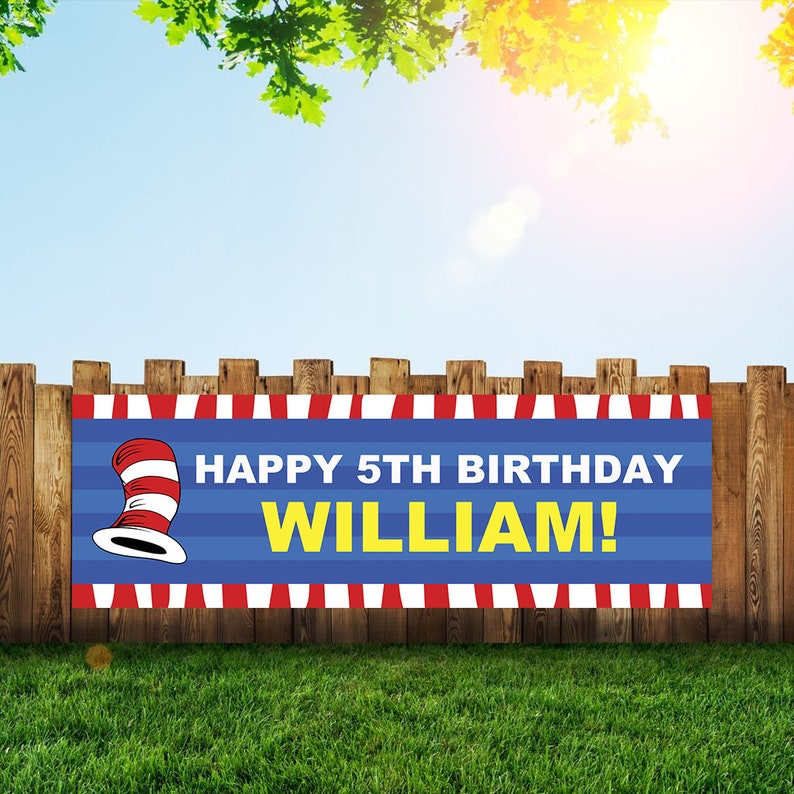Cat In The Hat Personalized 6x2 Vinyl Birthday Banner Free Shipping