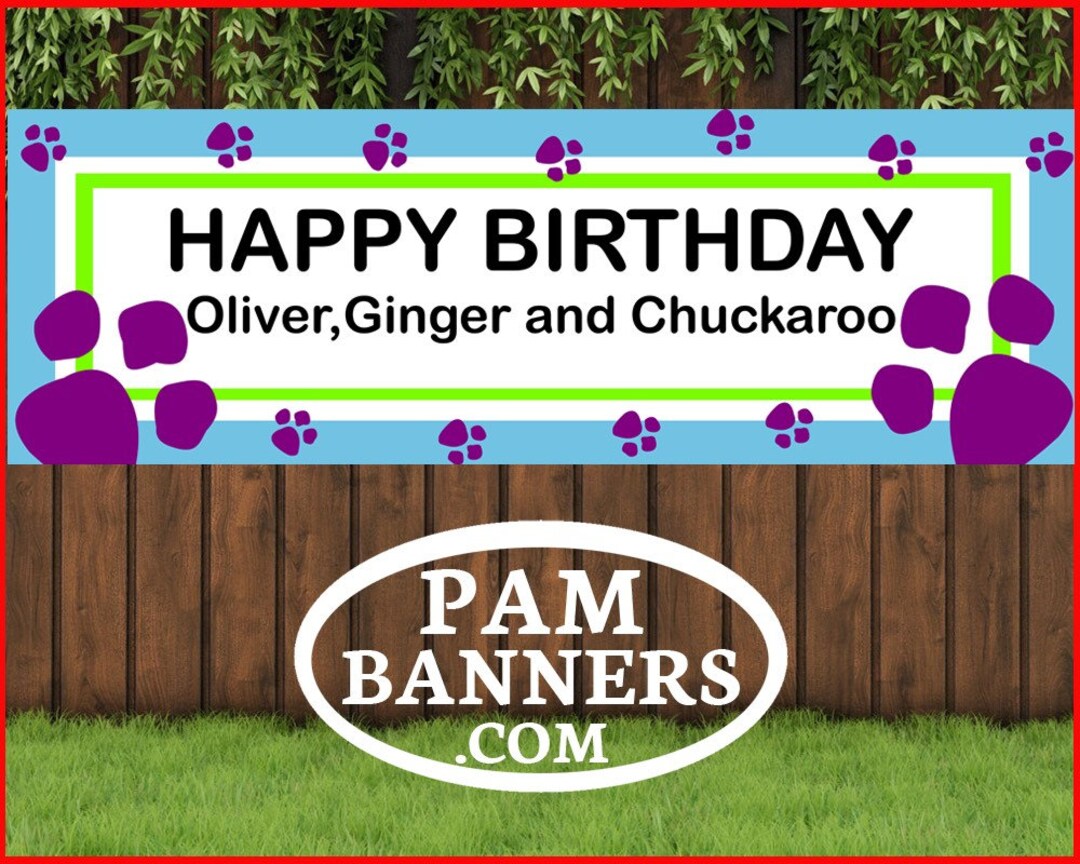 Large Paw Print Birthday Party Banner and Signs 6x2 With Grommets - Etsy
