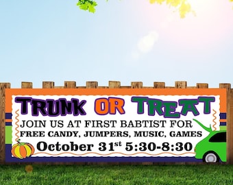 Personalized Trunk-or-Treat Vinyl Banner| Custom Banner| Trick-or-Treat Design Banner| Tart Sign| Free Shipping