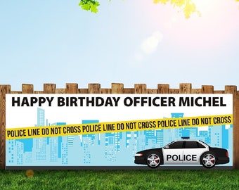 Large Police Car Cross Line Birthday Party Banner and Signs 6x2 with Grommets