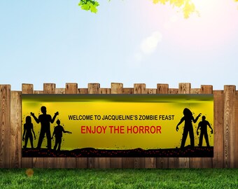 Large Zombies Birthday Party Banner and Signs 6x2 with Grommets