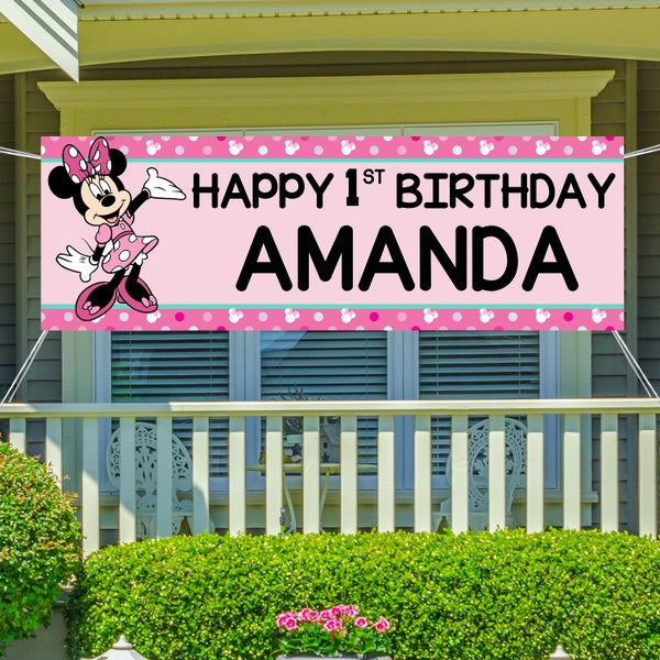 Minnie Mouse Birthday Banner - HAPPY BIRTHDAY BANNERS -  Birthday Party Banners - Personalized and Custom Party Banners