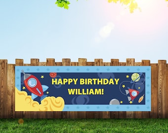 Custom Spaceship Birthday Party Banner Personalized Decorations Free & Fast Shipping - PamBanners