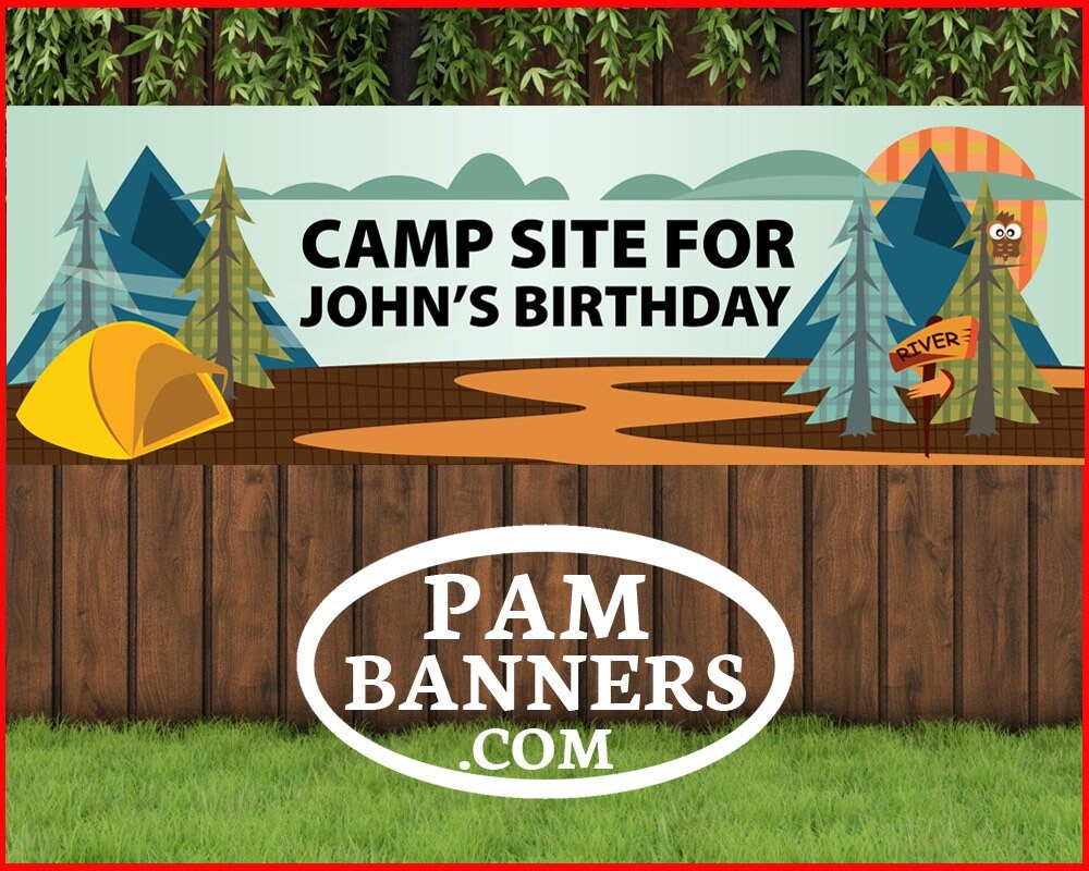 Large Camping Birthday Banner and Sings 6x2 with Grommets Etsy