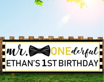 Large Mr Onederful Birthday Party Banner and Signs for Infants 6x2 with Grommets