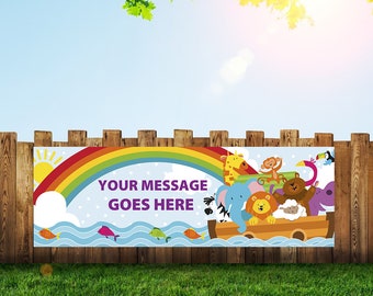 Large Noah's Ark Party Birthday Welcome Banner and Signs 6x2 with Grommets