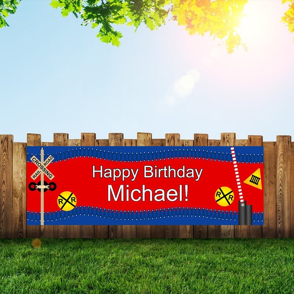 Large Railroad Level Crossing Birthday Banner and Signs 6x2 with Grommets