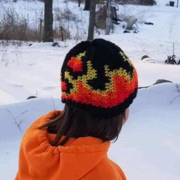 CROCHET PATTERN - Crochet Flames Hat Pattern - Crochet Hat Pattern - Crochet Flames Beanie Pattern - Crochet Beanie - Child to Adult Sizes