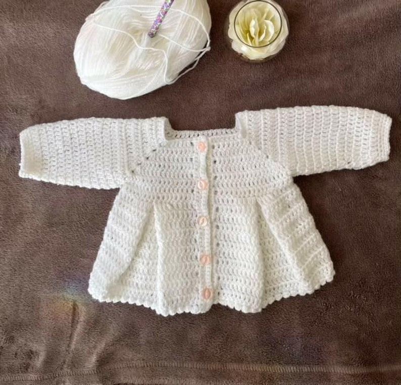 CROCHET PATTERN PDF Crochet Baby Cardigan Crochet Baby Cardigan Pattern Crochet Cardigan Newborn Crochet Pleated Cardigan 4 Sizes image 3