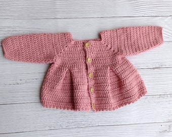 CROCHET PATTERN PDF - Crochet Baby Cardigan | Crochet Baby Cardigan Pattern | Crochet Cardigan Newborn | Crochet Pleated Cardigan | 4 Sizes