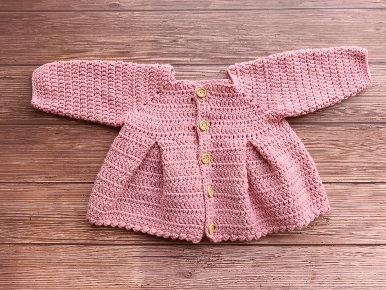 CROCHET PATTERN PDF Crochet Baby Cardigan Crochet Baby Cardigan Pattern Crochet Cardigan Newborn Crochet Pleated Cardigan 4 Sizes image 2