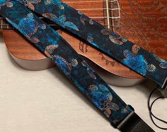 Blue Turtles Ukulele Strap Ukulele Ukelele strap Uke Ukelele Ukulele case handmade ukulele Vegan Tabs Ukulele Gurt Mandolin strap Banjolele