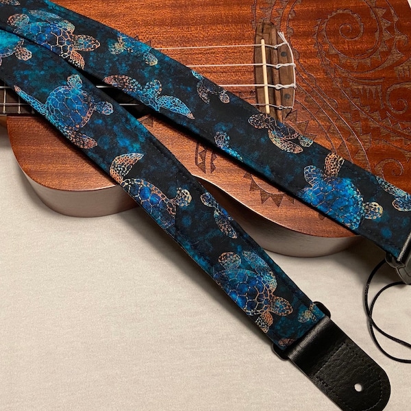 Blue Turtles Ukulele Strap Ukulele Ukelele strap Uke Ukelele Ukulele case handmade ukulele Vegan Tabs Ukulele Gurt Mandolin strap Banjolele