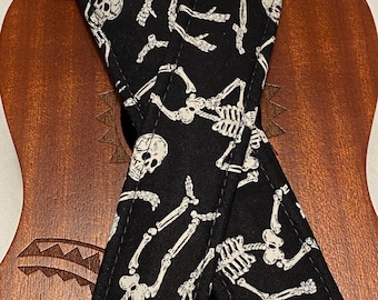 Dancing Skeleton Bones Ukulele Strap Ukulele Ukelele strap Ukelele Ukulele case handmade ukulele Vegan Tabs Mandolin strap Banjolele