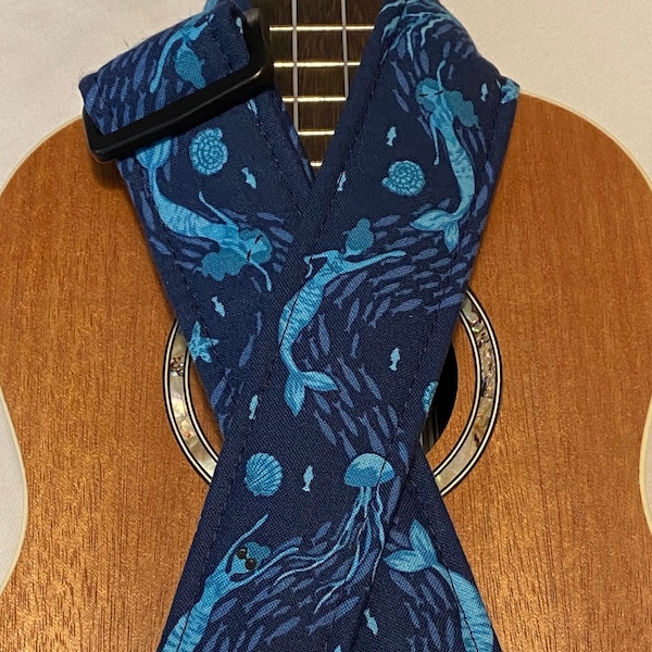 Mermaid Blue Ukulele Strap Ukulele Ukelele strap Ukelele Ukulele case handmade ukulele Vegan Tabs Ukulele Gurt Mandolin strap Banjolele