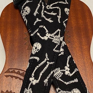 Dancing Skeleton Bones Ukulele Strap Ukulele Ukelele strap Ukelele Ukulele case handmade ukulele Vegan Tabs Mandolin strap Banjolele