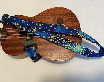 Star Gazers Ukulele Strap with J-Hook, Handmade Cotton Ukelele Strap