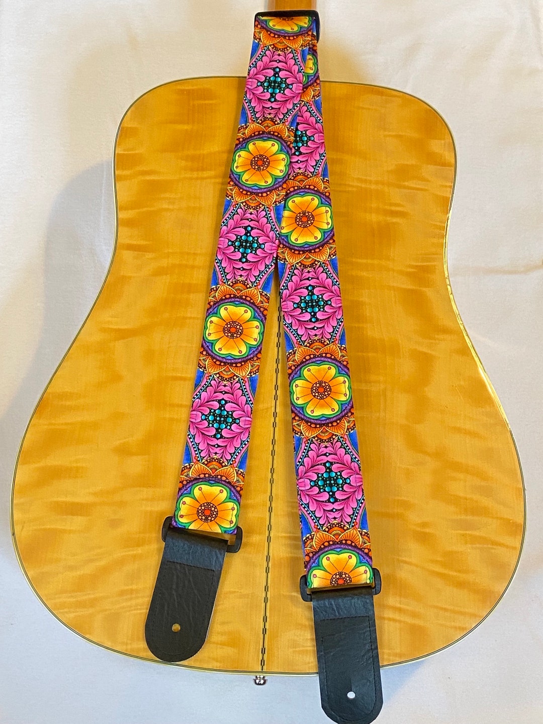 Bright Floral Guitar Strap Guitar Strap Vegan Acoustic Guitar Etsy