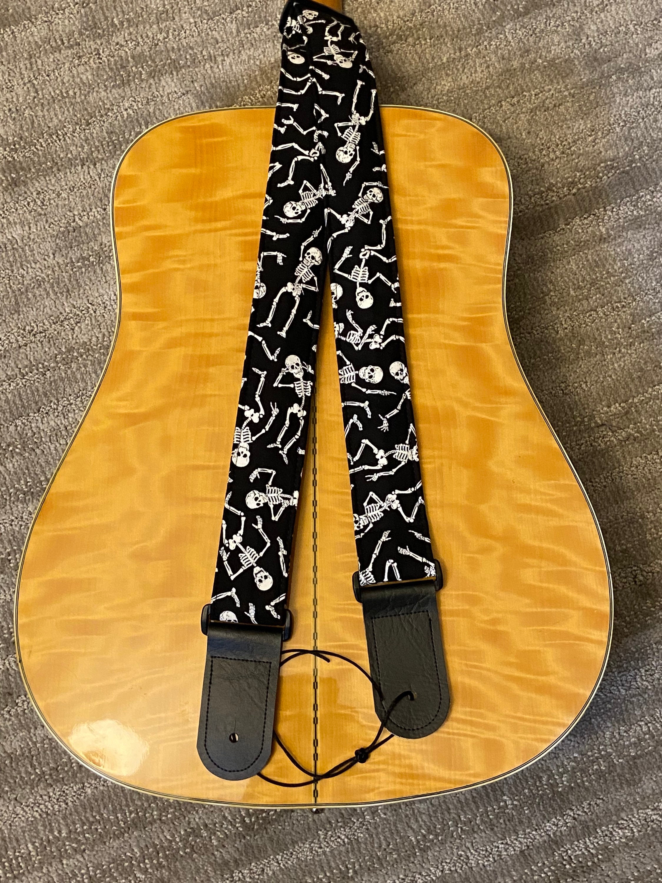 Dancing Skeletons Guitar Strap Quilted Guitar Strap Vegan