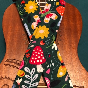 Mushroom Floral Ukulele Strap: Handmade Vegan Uke Gurt