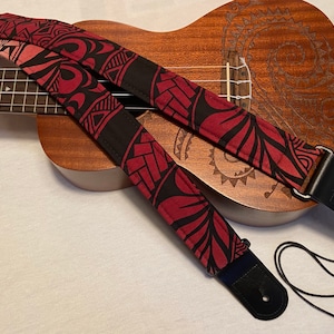 Hawaiian Red Tapa Ukulele Strap Ukulele Ukelele strap Ukelele Ukulele case handmade ukulele Vegan Tabs Ukulele Gurt Banjolele
