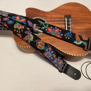 Colorful Floral Hummingbird Ukulele Strap Ukulele Ukelele strap Ukelele Ukulele case handmade ukulele Vegan Tab Mandolin strap Banjolele
